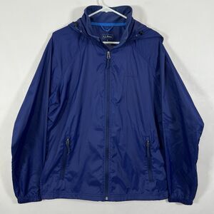 LL Bean Full Zip Windbreaker Jacket Mens Size Small Blue Packable Hooded Pockets